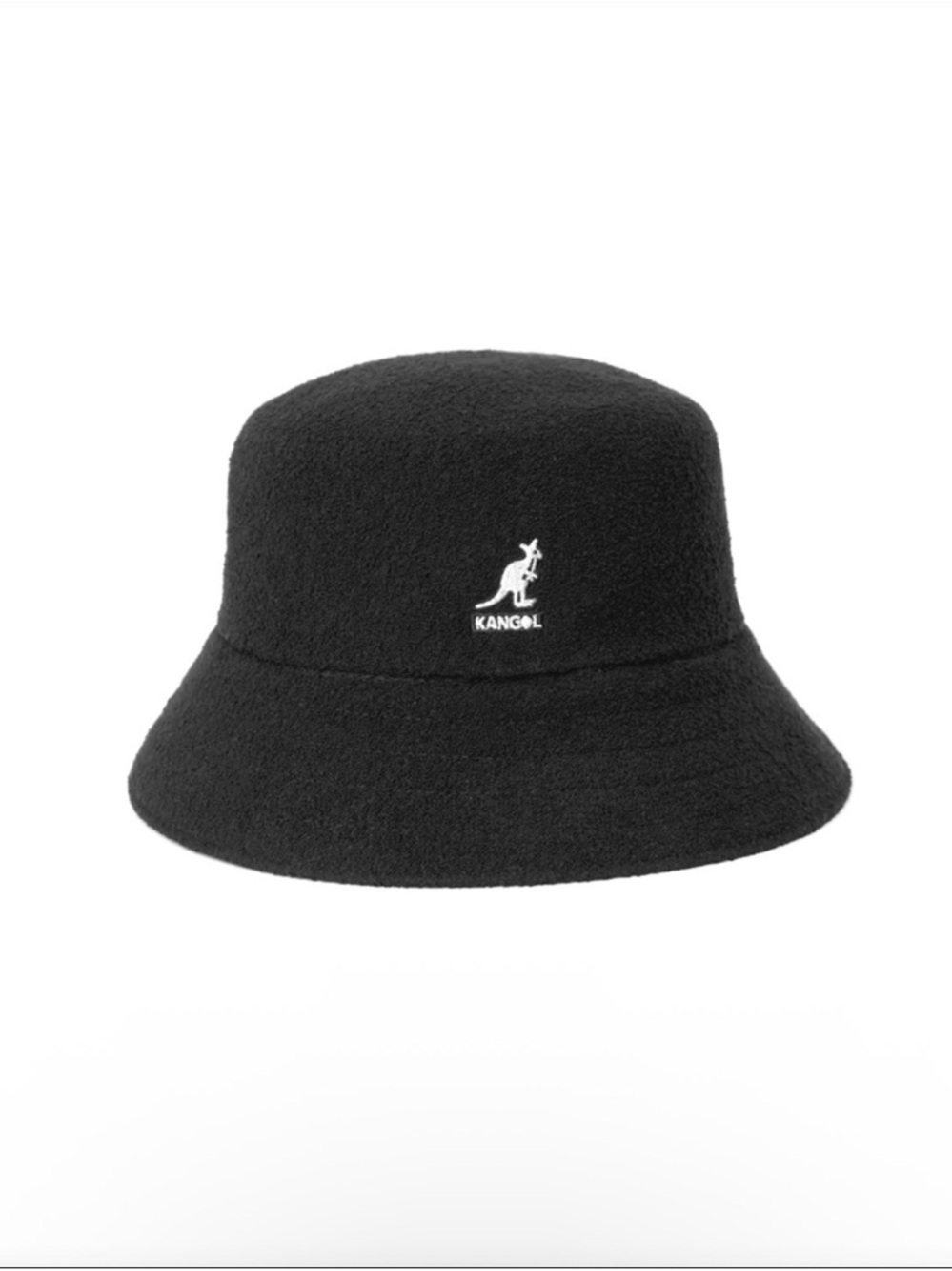 Kangol Black Towel Texture Bucket Hat with White Logo
